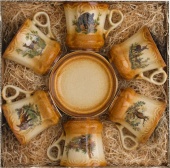 Кофейный набор KOZAP керамический в стиле Barocco из 6-ти чашек (5/457Т) с охотничьей тематикой