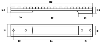 Планка Роза ветров Picatinny стальная КС-ЦВ SABATTI ROVER 870  SA 140 мм