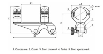 Кронштейн ТН-9,5 (комбинированные ружья ИЖ-94, Тайга) на 30мм