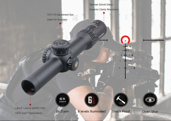 Оптический прицел Vector Optics Continental X6 1-6x28 Tactical FFP,  сетка BDC & Wind, 34 мм,  тактические барабаны, Zero Stop, азотозаполненный, с подсветкой  (SCFF-31)