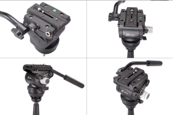 Видео голова жидкостная VT-20 с правым/левым рычагом (установка на штатив 3/8 или полусфера, вес 0,95 кг, длина рычага 260 мм  резьба 1/4" и 3/8”)