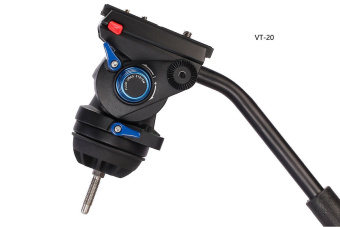 Видео голова жидкостная VT-20 с правым/левым рычагом (установка на штатив 3/8 или полусфера, вес 0,95 кг, длина рычага 260 мм  резьба 1/4" и 3/8”)